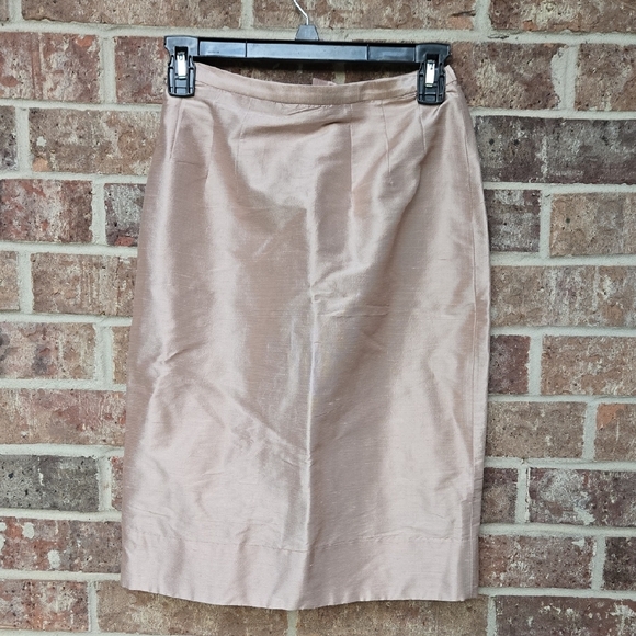 Jill Stuart Tan Midi Pencil Skirt 100% Silk Size 2 - Picture 1 of 4